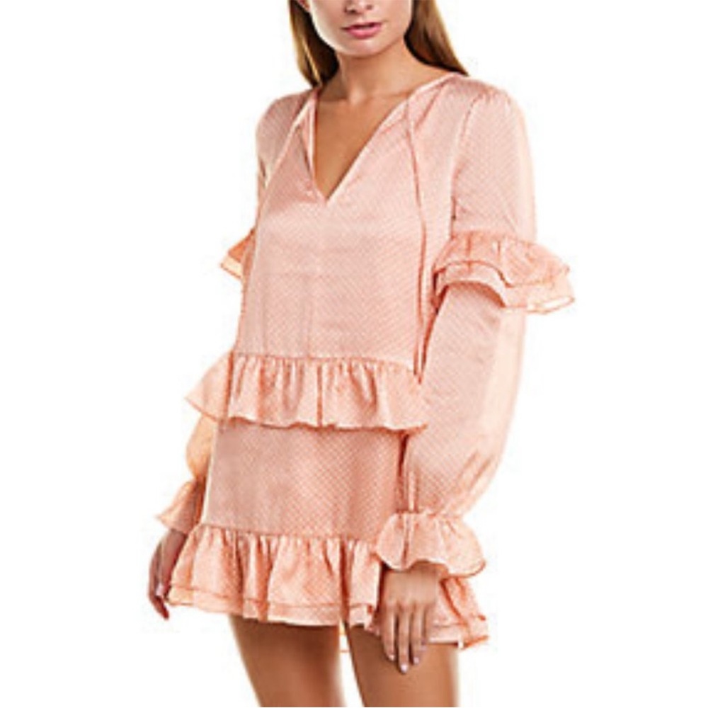 Tularosa Pink Polka Dot Long Sleeve Dress small‎